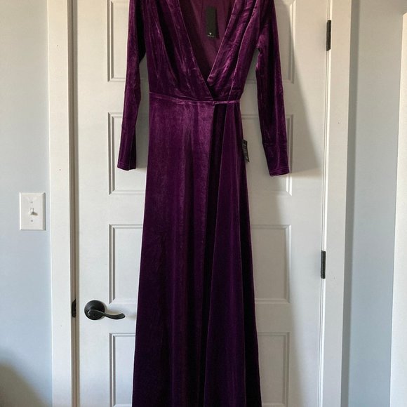 LULUS JACINDA velvet maxi dress long sleeve in size s | new with tags | purple - Picture 2 of 5